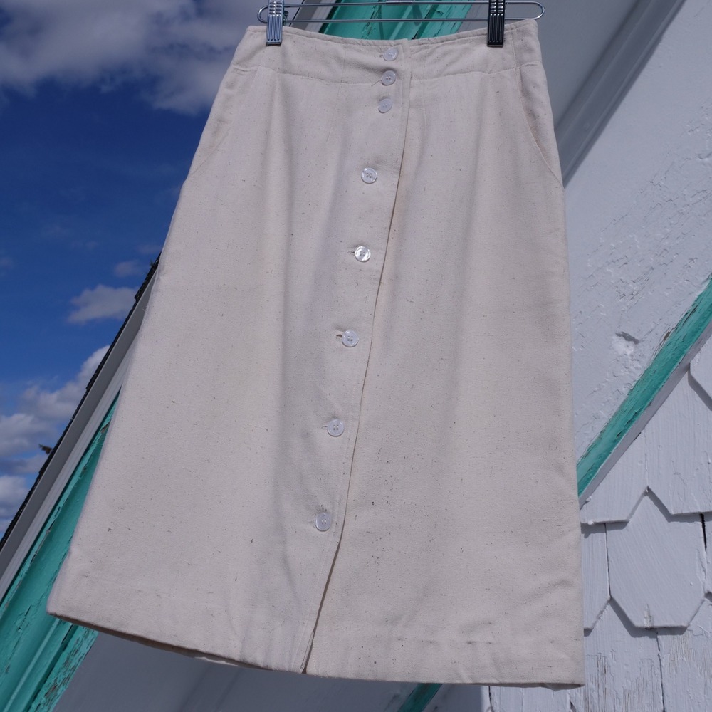 Gorgeous vintage 1970s Oui ivory raw silk midi skirt